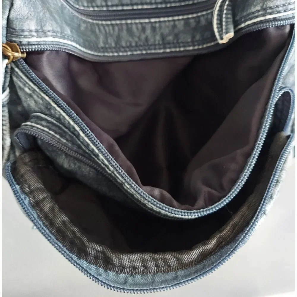 Stylish Soft PU Leather Multi-Picket Blue Denim Shoulder/Crossbody Bag